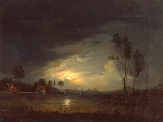 Fjordlandschaft mit Fischern im Mondlicht