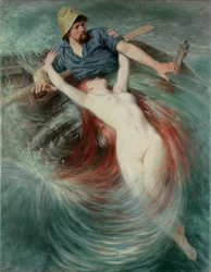 Ein Fischer von einer Sirene verschlungen