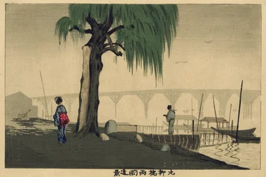 Fernsicht auf Ryōgoku von der Motoyanagi-Brücke