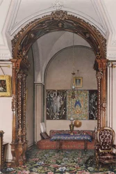 Interieur des Winterpalastes. Die Nische des Arbeitszimmers von Großfürst Nikolaus Nikolajewitsch, Mitte des 19. Jahrhunderts