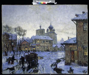 Das Tauwetter. Russisches Dorflandschaft am Ende des Winters