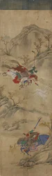 Jagdszene (3 Reiter mit Kaninchen und mythischen Tieren)