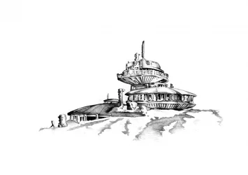 Futuristisches Berggebäude