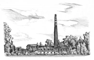 Vintage Fabrik Skizze