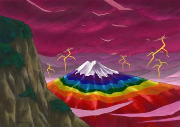 Donner und Regenbogenfarbener Berg Fuji, 2023