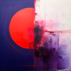 Abstraktes Gemälde eines lila Kreises und eines roten Kreises