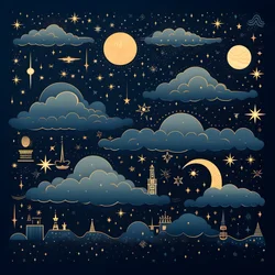 Sammlung von isolierten Fantasy-Illustrationen der Himmelselemente 1