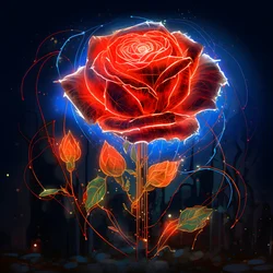 Eine Skizze einer blühenden roten Rose, mit nur einer Blüte und einigen detaillierten Linien