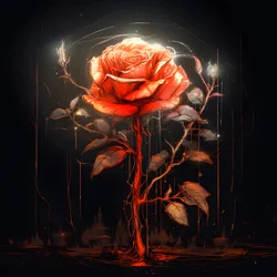 Eine Skizze einer blühenden roten Rose, mit nur einer Blüte und einigen detaillierten Linien