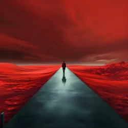 Eine lange rote Straße. Gehen. Wie der Held, der nie lief