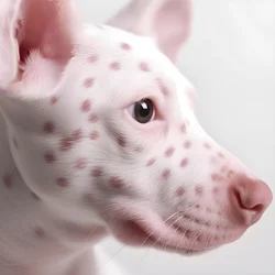 Faszinierende Nahaufnahme von Schwein rosa auf weißem Tier Dalmatinerflecken im Moiré-Muster