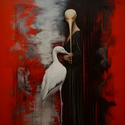 Frau und Storch
