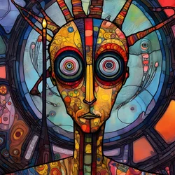 Karneval Cajun Sumpf Mutant Sci-Fi Droide, im künstlerischen Stil von Tim Burton und Beksinski 4