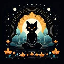 Katze in Meditation auf einer Lotusblume sitzend