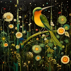 Kolibris und ein Frosch im Wald