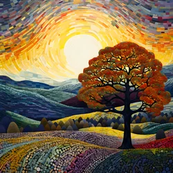 Landschaft mit Bäumen und Hügeln