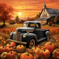 Ein Oldtimer-Pickup-Truck an einem Herbst-Sonnenuntergang-Abend 1