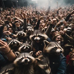 eine Horde voller Waschbären bei einer Rockshow