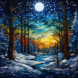 Eine Szene aus dem verschneiten Wald mit Sternen 1