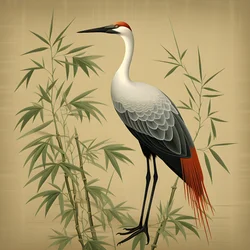 Eine schöne japanische Illustration eines Kranichs und Bambus 2