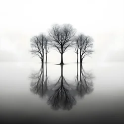 schwarz-weiß Fotos von Bäumen auf dem Wasser
