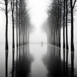 schwarz-weiß Fotos von Bäumen auf dem Wasser