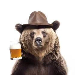 Ein Bär mit einem Zylinder und einem Bierkrug von vorne und im Profil auf weißem Hintergrund 2