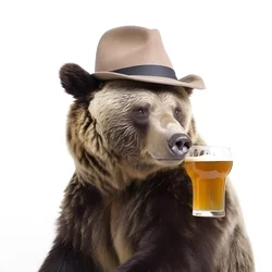 Ein Bär mit einem Zylinder und einem Bierkrug von vorne und im Profil auf weißem Hintergrund 4