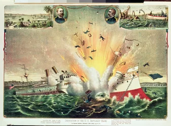 Zerstörung des US-Kriegsschiffs Maine im Hafen von Havanna, 15. Februar 1898