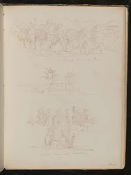 Studie der Orangenbauern von Nizza, architektonische Studie einer Kirche und eines Klosters an der Straße, Nizzard-Frauen an einem Brunnen