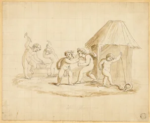 Putti, die mythologische Szenen darstellen