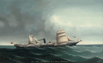 Das Indochina-Dampfschiff Lightning unter Segel und Dampf, 1892