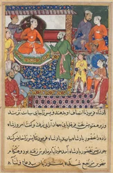 Seite aus den Geschichten eines Papageis Tuti-nama: Achte Nacht: Die Dienerin bittet erneut..., 1558-1560