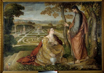 Noli Me Tangere Christus und Maria Magdalena. Gemälde von Lambert Sustris (1515-1568)