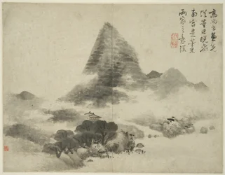 Landschaft im Stil der alten Meister: nach Gao Shangshu, folgend Dong Yuan (aktiv 937-975) und Ju Ran, und später im Stil von Mi Fu (1051-1107)