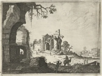 Zwei Ruinen in einer Landschaft (Landschaften mit antiken römischen Gebäuden)
