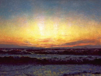 Die Nordsee bei stürmischem Wetter. Nach Sonnenuntergang. Højen