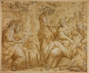 Frauen, die religiöse Tafeln betrachten