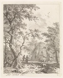 Zwei Wanderer bei einem Bauernhof