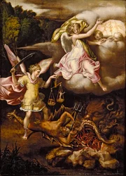 St. Michael bezwingt Satan und wiegt die Seelen der Toten, ca. 1540-1549