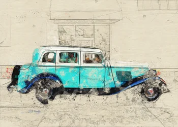 Klassisches Blaues Auto Skizze