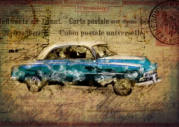 Retro Blaues Auto Postkarte