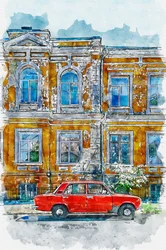 Vintage Auto Stadtgebäude