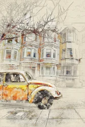 Vintage-Auto-Stadtskizze