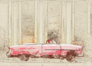 Vintage Pinkes Cabrio Skizze