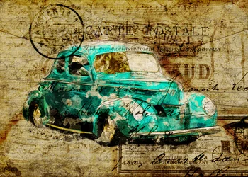 Vintage-Teal-Auto-Postkarte