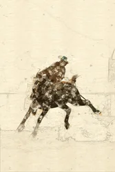Westernreiter auf einem bockenden Pferd