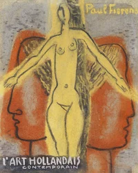 Nackte Frau zwischen zwei voneinander wegschauenden Männerköpfen (1933)