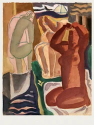 Zwei badende Frauen und eine Brückenfigur - Leo Gestel
