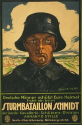 Sturmbataillon Schmidt; Deutsche Männer schützt Eure Heimat! 1919 (Farblithographie)
